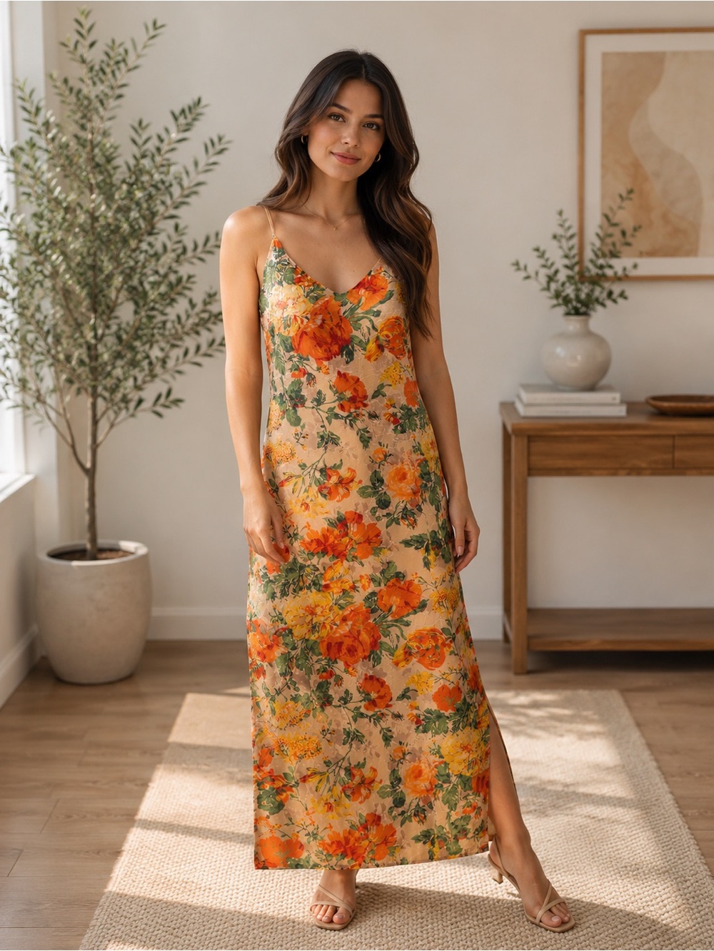 Buffalo David Bitton Floral Slip Dress in Orange, Yellow & Green